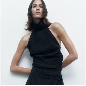 Zara Black High Neckline Backless Halter Top